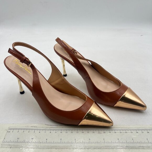 Milooey shoes Chocolate  Pointy Cap Toe Slingback Pumps Spiral High Heels Sandal - Picture 4 of 8